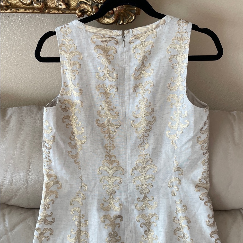 $450 Tory Burch Maggie Gold Brocade Sleeveless Shift Dress - Picture 6 of 9